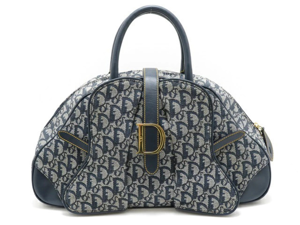 Christian Dior handbag Trotter Navy Blue canvas calfskin